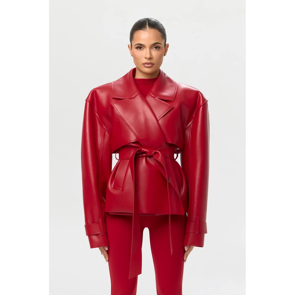NWT Naked Wardrobe Vegan Leather Trench Jacket - Women's Medium Ruby Red